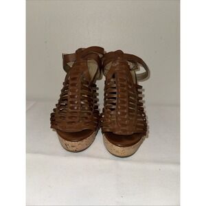 Guess Sandals Wedge Platform Women's Size 10‎ M Cork Brown Buckle Strap 5inch